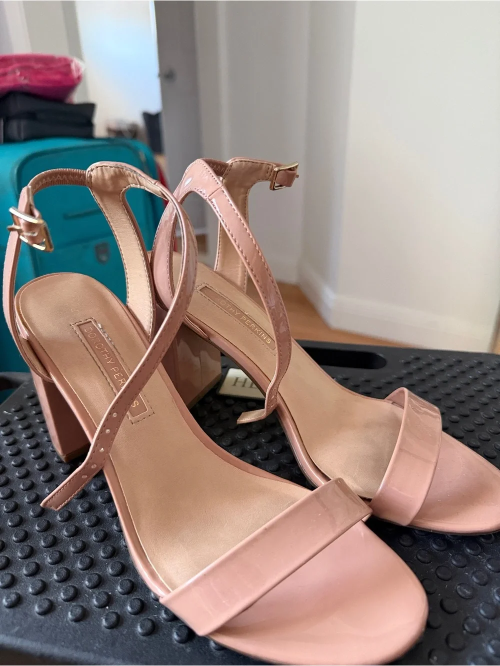 Dorothy Perkins Blush Pink Patent Block Heel Sandals